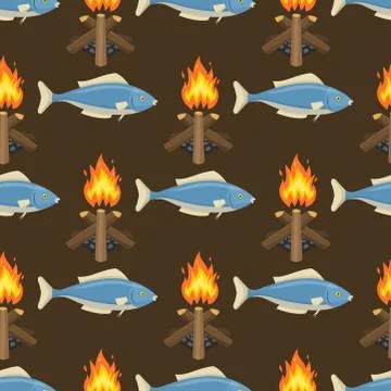 Fire bonfire seamless pattern vector burn flame illustration fish spurts of イラスト素材