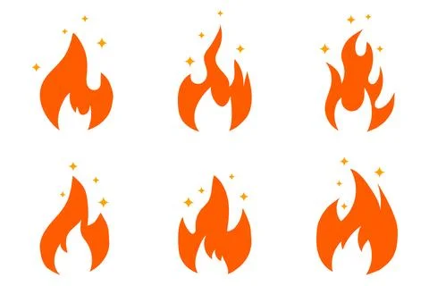 Fire, bonfire set, flame, fire icon isolated on white background. Stock Illustration