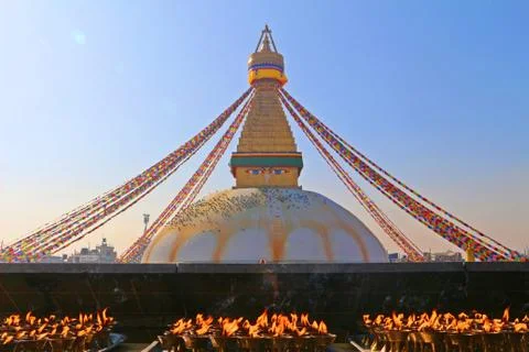 Fire for Boudhanath Stupa Stock Photos