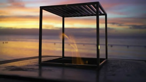 Fire bowl on the background of the sunset Stock Footage 181962057