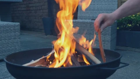 Fire in the bowl burning fire campfire Stock Footage 155793033