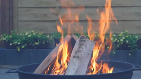 Fire in the bowl burning fire campfire Stock Footage 155892298