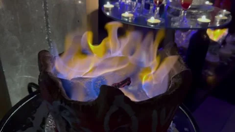 Fire bowl at night. Stock Footage 312818583