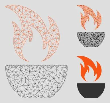 Fire Bowl Vector Mesh Network Model and Triangle Mosaic Icon Stock Illustration