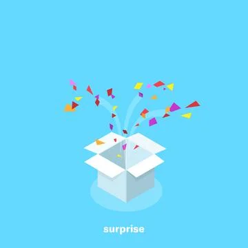 A fire box with multi-colored pieces of paper, a congratulatory box, an isome Illustrazione stock