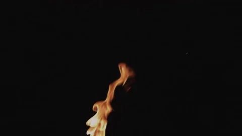 Fire Breather - Fire eater - flame burst in the dark - slow motion Stock Footage 71069083