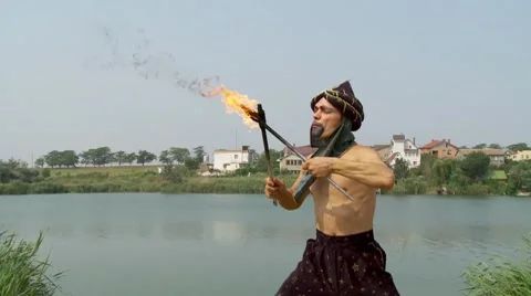Fire breather Full HD Stock Footage 8549836