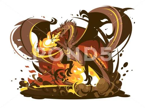 Fire breathing dragon character Stock Illustration