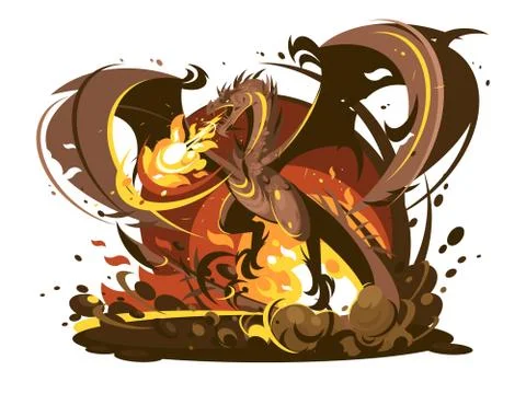 Fire breathing dragon character Stock Illustration