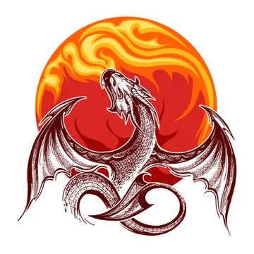 Fire-breathing Dragon Emblem Stock Illustration