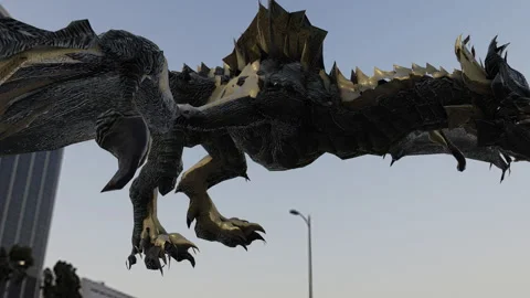 Fire-breathing dragon in flight 3D Stock Footage 256846117