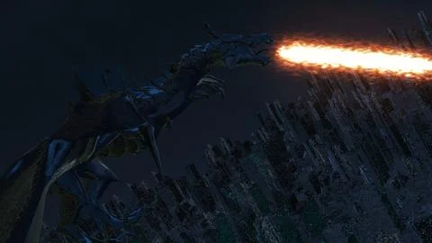 Fire-breathing dragon in flight 3D Stock Illustration