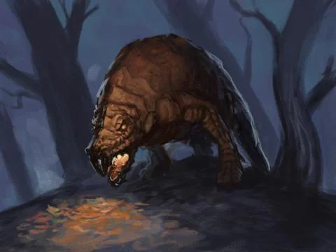 Fire-breathing forest creature - digital fantasy painting Stock Illustration