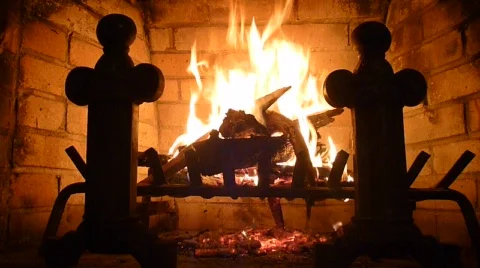 Fire in Brick Fireplace Stock Footage 874909