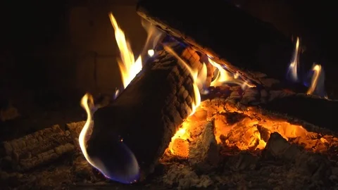 Fire in brick fireplace Stock Footage 83366310