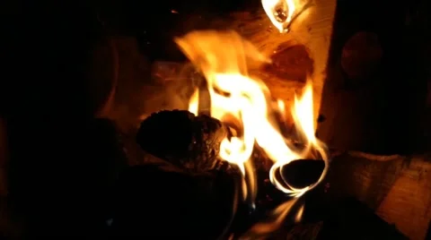 Fire in a brick fireplace for heating Stock Footage 172442783