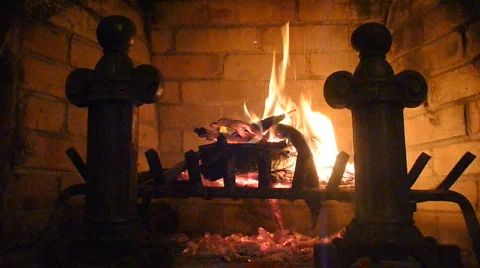 Fire in Brick Fireplace Time Lapse Stock Footage 874908