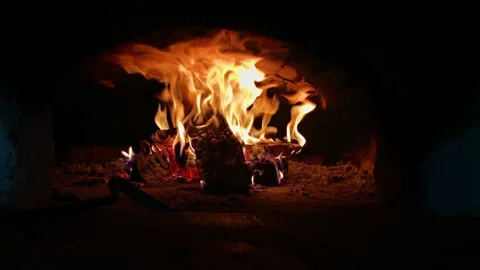 Fire in a brick oven loop Stock Footage 137595652