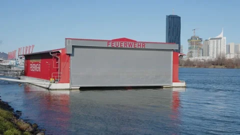 Fire brigade building on Danube river, Vienna Vidéo 231050483