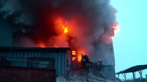 Fire brigade is fighting with fire. Stock Footage 72913147