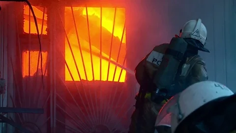 Fire brigade is fighting with fire. Stock Footage 72913150