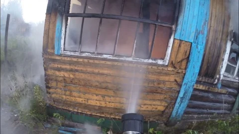 Fire brigade . The fire. Fire extinguishing with a spray of water. Video stock 80450901