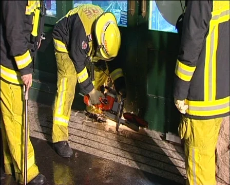 Fire Brigade Forced Building Entry Break In Stock Footage 138168