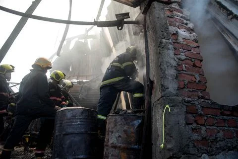 Fire brigade - Mankurd fire 库存照片