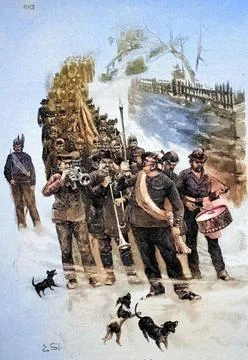Fire brigade parade in 1889 here in Herrnskretschen today Hrensko Czech Illustrazione stock