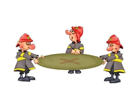 The fire brigade pulls on the tarp. Illustration on white background. Stock Illustration