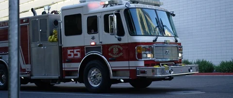 Fire brigade riding on the road Stock Footage 103413586