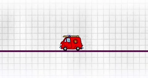 Fire brigade small car on exercise book grid Stock Footage 329475865