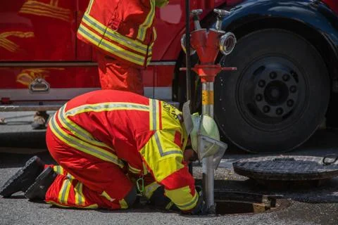 Fire brigade at work Stock Photos