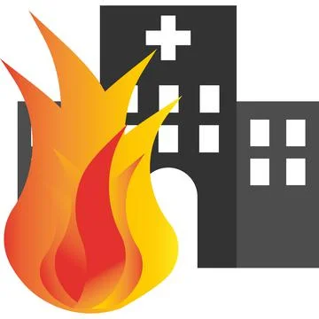 Fire in the building. Vector black image. Stock Illustration