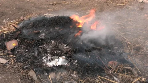 Fire, burn a bunch of dry grass Stock-Footage 128917834