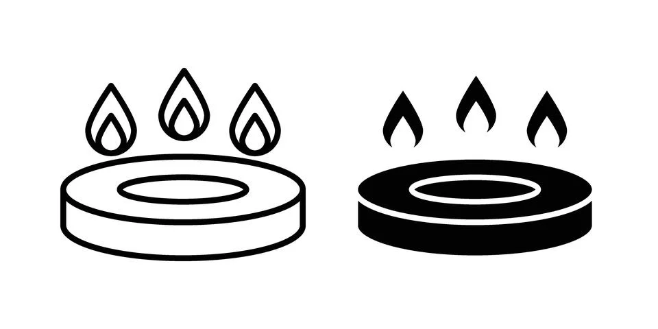 Fire burner icon pack with silhouette and stroke web icons Stock Illustration