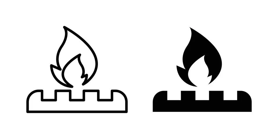 Fire burner icon silhouette vector set. thin line pack 스톡 일러스트