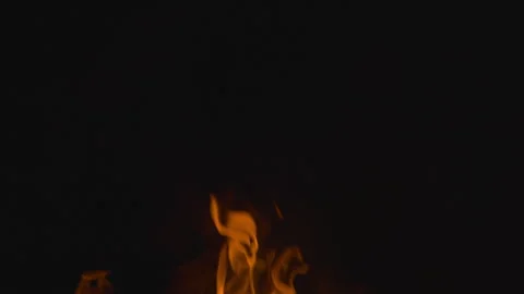 Fire burning and flame glowing on black background Stock Footage 247815269