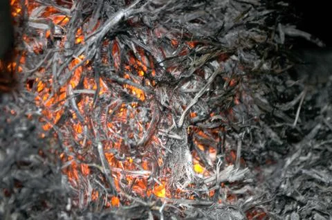 The fire from the burning bales of soya Stock Photos