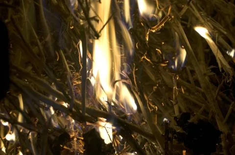 The fire from the burning bales of soya Stock Photos