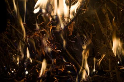 The fire from the burning bales of soya Stock Photos