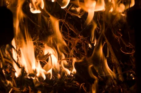 The fire from the burning bales of soya Stock Photos