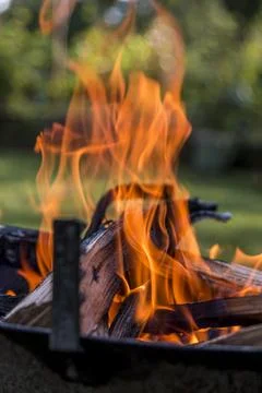 Fire burning in a barbecue close-up. 스톡 사진