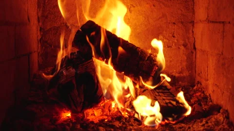 Fire burning with beautiful flames in stove - slow motion Video stock 149685843