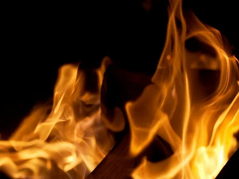 Fire burning on black background. slow motion Video stock 78530021