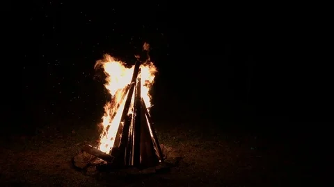 Fire burning in bonfire at night Stock Footage 120021233