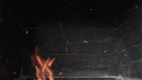 Fire burning in a brick fireplace Video stock 136464915