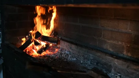 A fire is burning in a brick kiln Stock Footage 306145142