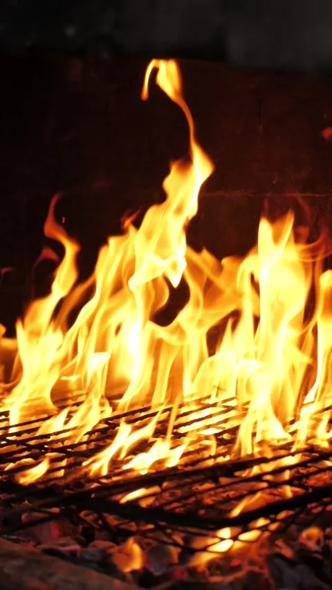 Fire is burning. Bright flames on a black background. Fire in slow motion. Wall Stock Footage 314124731