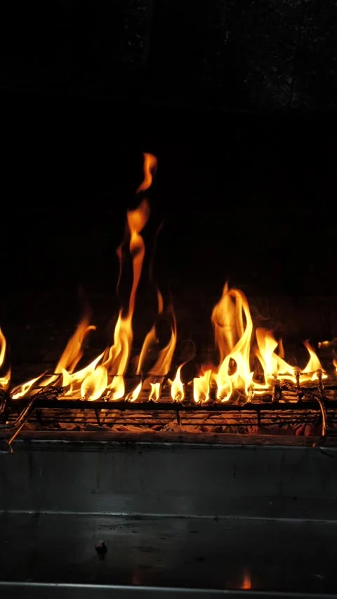 Fire is burning. Bright flames on a black background. Fire in slow motion. Wall Stock Footage 314141288